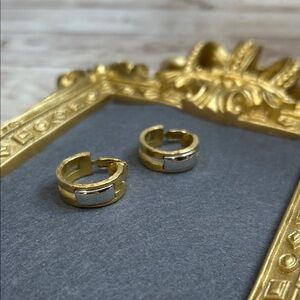 Vintage Crown Trifari Gold and Silver Hoop Clip On Earrings